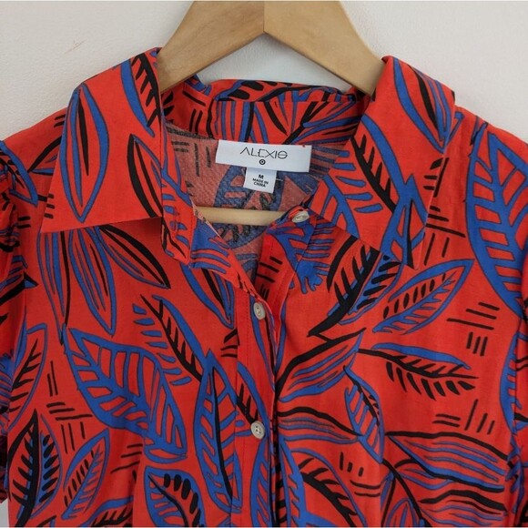 Alexis for Target Red Tropical Leaf Shirt Dress M Medium - Picture 7 of 11